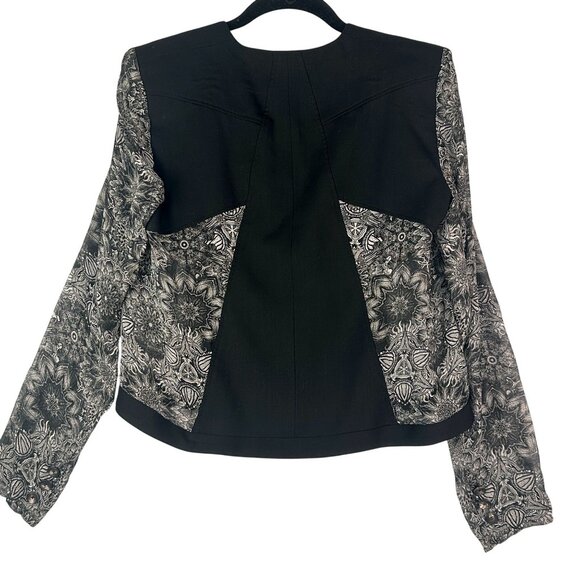 Helmut Lang Black Wool Silk Lightweight Blazer Sheer Floral Sleeves Size 4 - Picture 5 of 13